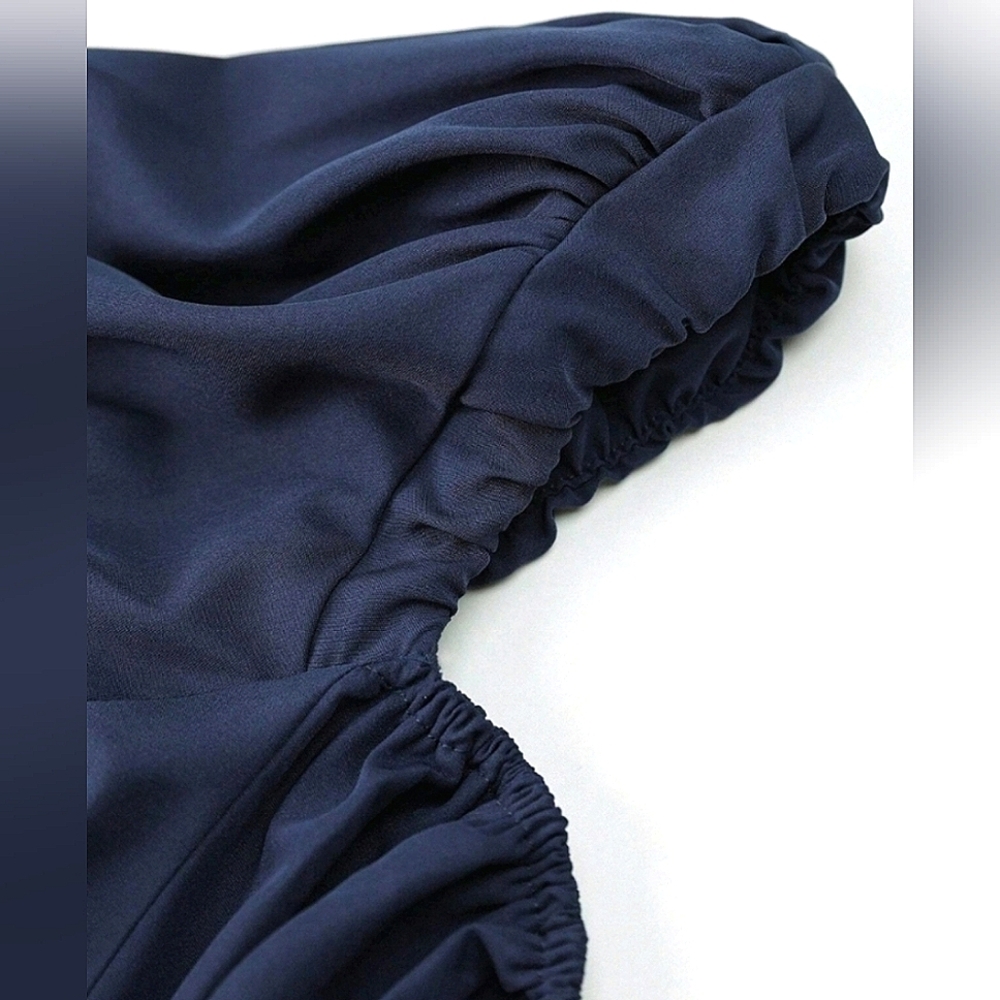 New Vintage Look Tie Ruched Top Split Maxi Dress Navy Blue - Picture 9 of 12